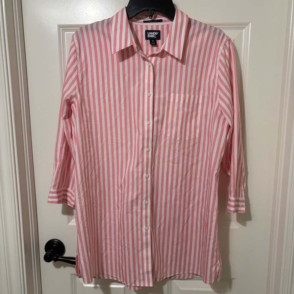 Lands' End Pink Striped Button-Up Shirt Size 14